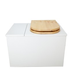Toilette sèche avec bac intégré en bois blanc complète avec seau 20L plastique, bavette inox, abattant huilé en forme de "D"