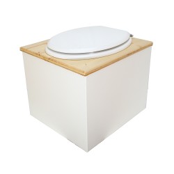 Toilette sèche en bois blanc huilé complète avec seau inox 22 litres et bavette inox Ø30 cm - abattant blanc