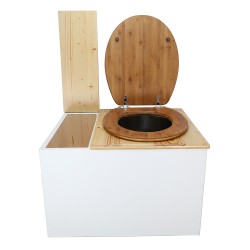 Toilette sèche avec bac à copeaux de bois. bois blanc/huilé, abattant bambou. Livré avec bavette inox et seau inox 22 litres