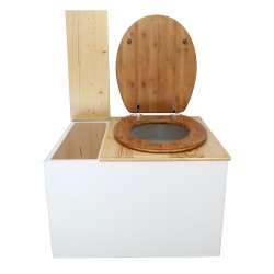 Toilette sèche avec bac à copeaux de bois, blanc/huilé. Livré avec bavette inox et seau 22 litres, abattant bambou