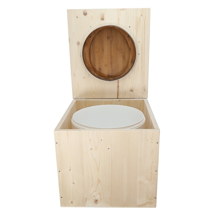  Toilette sèche en bois brut avec seau plastique 22 Litres