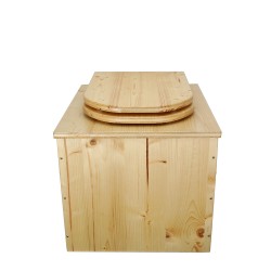 Toilette sèche en bois huilé avec seau plastique 22L, bavette inox et abattant bois déclipsable