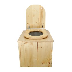 Toilette sèche en bois huilé avec seau plastique 22L, bavette inox et abattant bois déclipsable