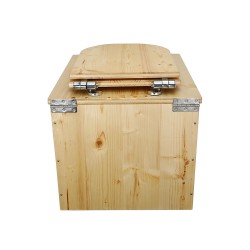 Toilette sèche en bois huilé avec seau plastique 22L, bavette inox et abattant bois déclipsable
