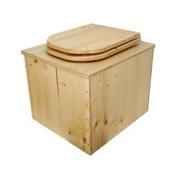 Toilette sèche en bois huilé avec seau plastique 22L, bavette inox et abattant bois déclipsable