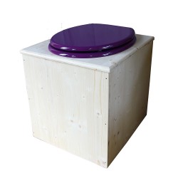toilette sèche en bois avec seau inox et bavette inox avec abattant bois violet prune - modèle rehaussé PMR