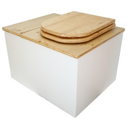 Toilette sèche avec bac à copeaux de bois intégré en bois blanc/huilé avec bavette inox et seau 22L, abattant déclipsable