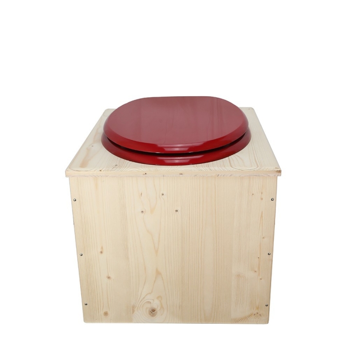  Toilette sèche en bois brut avec seau 22 Litres plastique + bavette inox - abattant bois rouge