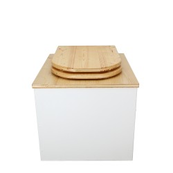 Toilette sèche en bois blanc/huilé avec seau inox, bavette inox et abattant bois déclipsable