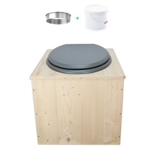 Toilette sèche en bois avec seau 22 Litres + bavette inox 