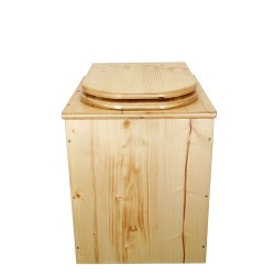 Toilette sèche rehaussée en bois huilé complète avec seau 20 litres et bavette inox, abattant "D" huilé