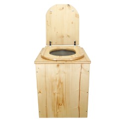Toilette sèche rehaussée en bois huilé complète avec seau 20 litres et bavette inox, abattant "D" huilé