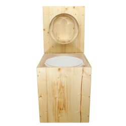 Toilette sèche rehaussée en bois huilé complète avec seau 20 litres et bavette inox, abattant "D" huilé