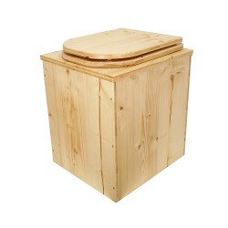 Toilette sèche rehaussée en bois huilé complète avec seau 20 litres et bavette inox, abattant "D" huilé