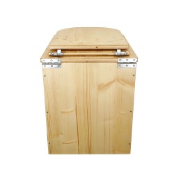 Toilette sèche rehaussée en bois huilé complète avec seau 20 litres et bavette inox, abattant "D" huilé