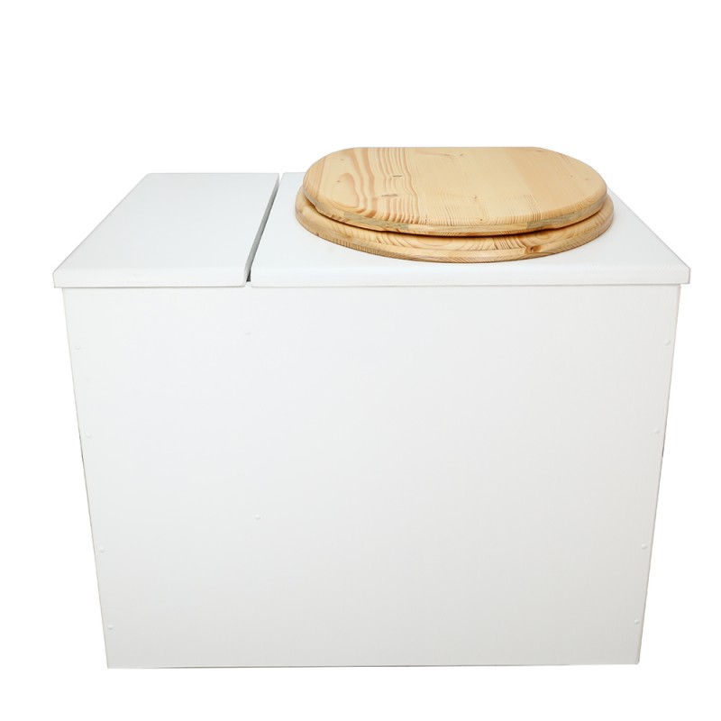 Toilette sèche avec bac en bois blanc avec seau 20L, bavette inox