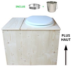 Toilette sèche avec bac à copeaux de bois - La Bac Blanche inox - modèle rehaussé PMR - hauteur d'assise 50 cm