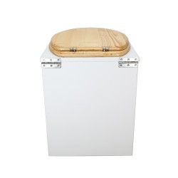 Toilette sèche rehaussée en bois blanc complète avec seau 20 litres et bavette inox, abattant huilé