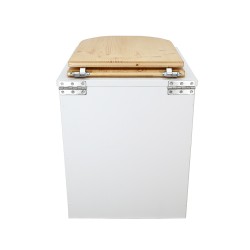 Toilette sèche rehaussée en bois blanc complète avec seau 20 litres et bavette inox, abattant "D" huilé