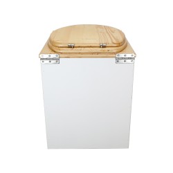 Toilette sèche rehaussée en bois blanc/huilé complète avec seau 20 litres et bavette inox, abattant huilé