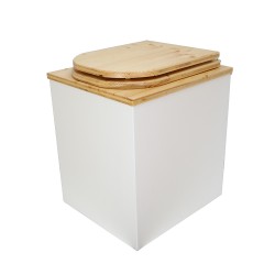 Toilette sèche rehaussée en bois blanc/huilé complète avec seau 20 litres et bavette inox, abattant "D" huilé
