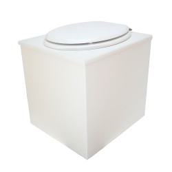 Toilette sèche rehaussée en bois blanc complète avec seau inox 22 litres et bavette inox Ø30 cm - abattant blanc