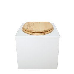 Toilette sèche en bois blanc complète avec seau inox 22 litres et bavette inox Ø30 cm - abattant bois huilé