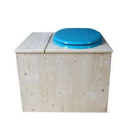 Toilette sèche avec bac à copeaux de bois - La Bac Bleu turquoise inox - modèle rehaussé PMR - hauteur d'assise 50 cm