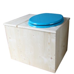 Toilette sèche avec bac à copeaux de bois - La Bac Bleu turquoise inox - modèle rehaussé PMR - hauteur d'assise 50 cm
