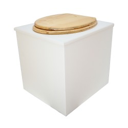 Toilette sèche rehaussée en bois blanc complète avec seau inox 22 litres et bavette inox Ø30 cm - abattant bois huilé