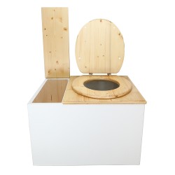 Toilette sèche avec bac à copeaux de bois. bois blanc/huilé, abattant bois huilé. Livré avec bavette inox et seau 22 litres