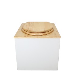 Toilette sèche en bois blanc/huilé complète avec seau inox 22 litres et bavette inox - abattant bois huilé