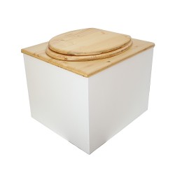 Toilette sèche en bois blanc/huilé complète avec seau inox 22 litres et bavette inox - abattant bois huilé