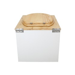 Toilette sèche en bois blanc/huilé complète avec seau inox 22 litres et bavette inox - abattant bois huilé