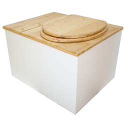 Toilette sèche avec bac à copeaux de bois. bois blanc/huilé, abattant huilé. Livré avec bavette inox et seau inox.