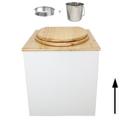 Toilette sèche rehaussée en bois blanc/huilé complète avec seau inox et bavette inox - abattant bois huilé