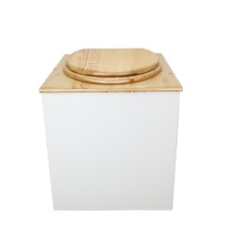Toilette sèche rehaussée en bois blanc/huilé complète avec seau inox et bavette inox - abattant bois huilé