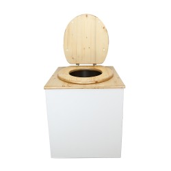 Toilette sèche rehaussée en bois blanc/huilé complète avec seau inox et bavette inox - abattant bois huilé