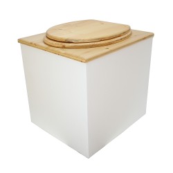 Toilette sèche rehaussée en bois blanc/huilé complète avec seau inox et bavette inox - abattant bois huilé