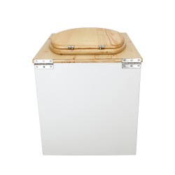 Toilette sèche rehaussée en bois blanc/huilé complète avec seau inox et bavette inox - abattant bois huilé