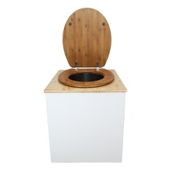 Toilette sèche rehaussée en bois blanc/huilé avec seau inox et bavette inox - abattant bambou