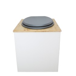 Toilette sèche rehaussée en bois blanc/huilé complète avec seau inox et bavette inox - abattant gris