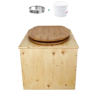 Toilette sèche en bois huilé avec bavette inox