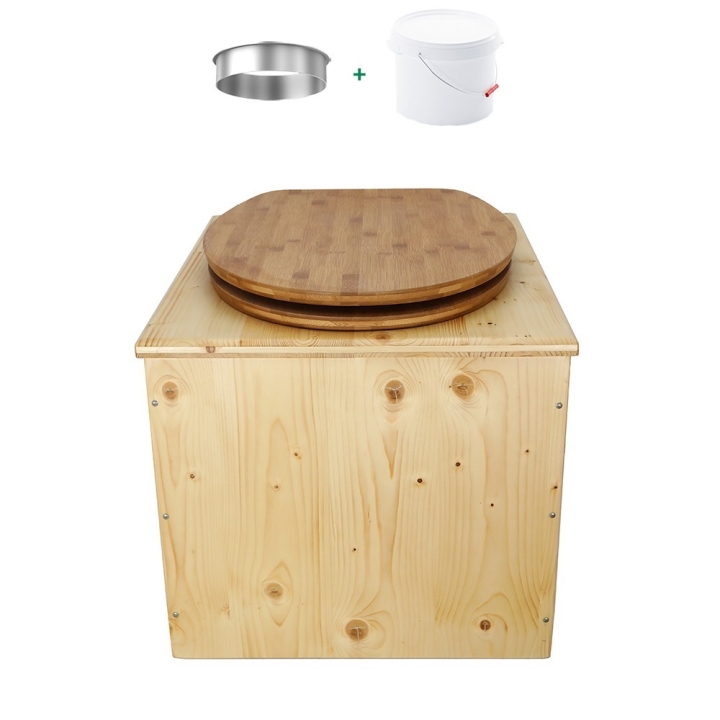 Toilette sèche en bois huilé avec bavette inox