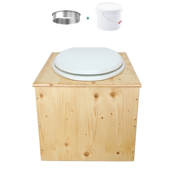 Toilette sèche en bois huilé avec bavette inox