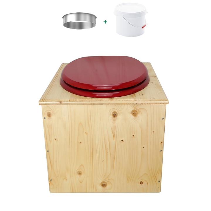 Toilette sèche en bois huilé avec bavette inox