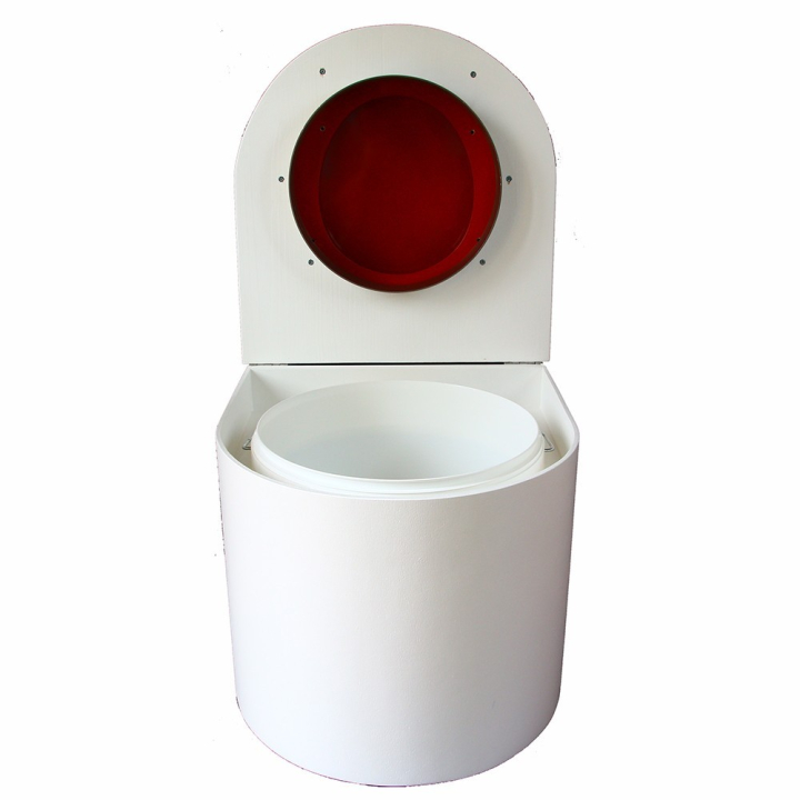  toilette sèche arrondie blanche avec abattant rouge
