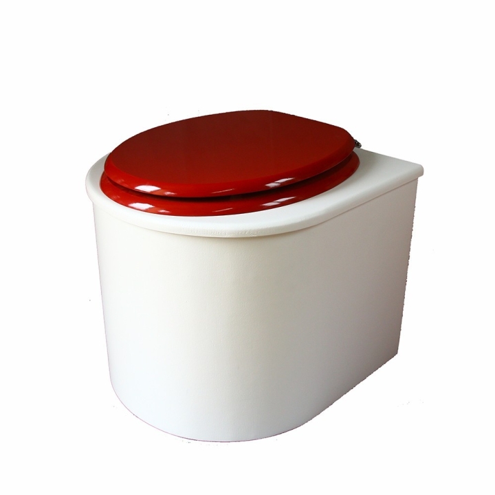  toilette sèche en bois blanc arrondie complète avec abattant rouge