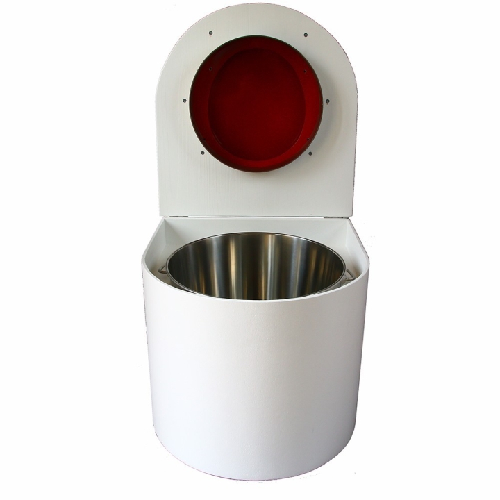  toilette sèche en bois blanc arrondie complète avec abattant rouge