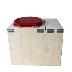 Toilette sèche avec bac à copeaux de bois - La Bac Rouge Framboise inox - modèle rehaussé PMR - hauteur d'assise 50 cm